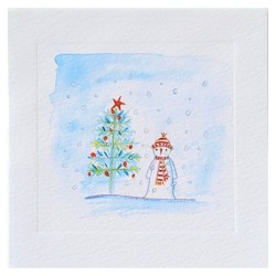 Carte double de Noël  "Bonhomme de neige et sapin"Clare Maddicott