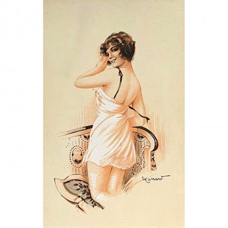 Carte postale Massart années folles "Femme en déshabillé de dos"