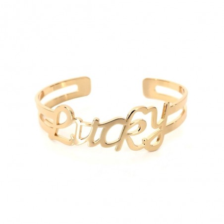 Bracelet jonc message texte LUCKY doré - H.Dubin