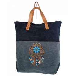 Sac cabas en suédine bicolore noir et gris mandala