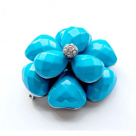 Broche Fleur avec pierres turquoise   - L'officiel Roma