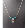 Collier argenté trèfle et perles turquoise - Brun d'Amour