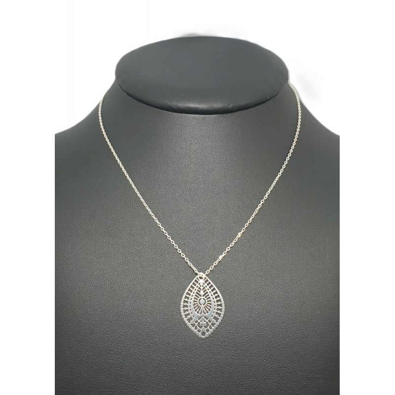 Collier argenté avec pendentif goutte ajourée goutte PM- Brin d'Amour -