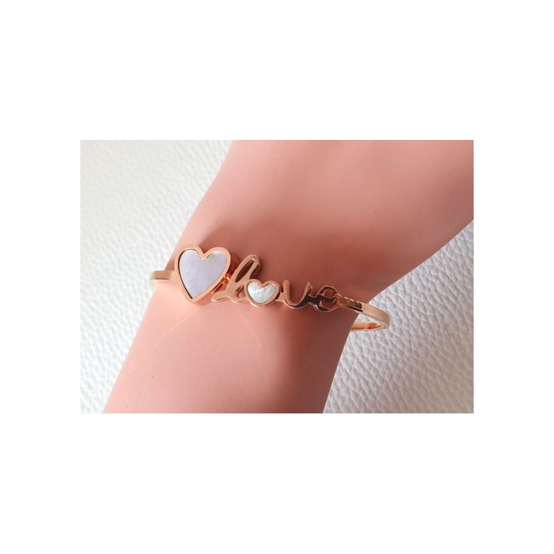 Bracelet or rose Love cœur nacre blanc