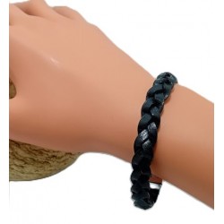 Bracelet homme en cuir noir tressé