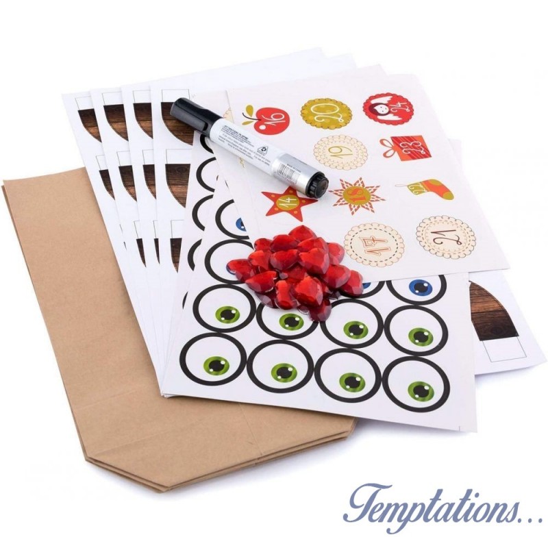 Kit calendrier de l'avent - 24 sachets kraft & stickers